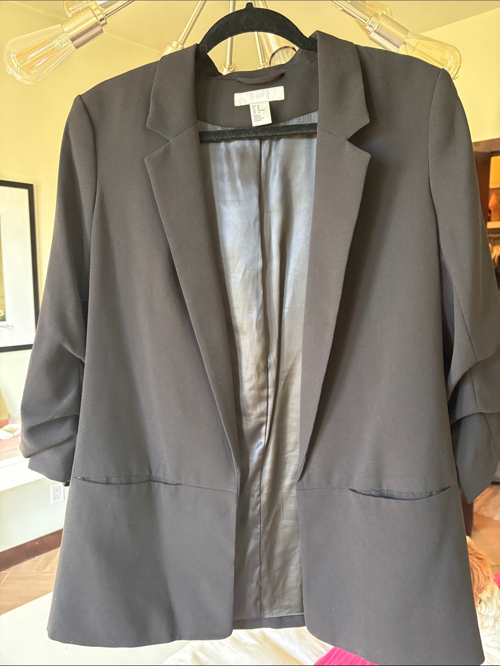 H&M Black Open-Front Blazer with Cropped Sleeves